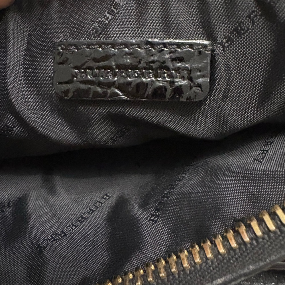 Burberry Black Patent Croc-Embossed Crossbody Bag with Bow - Picture 7 of 12